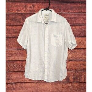 Thom Aaron Men's 100% White Linen Button Up European Grown Flax Large